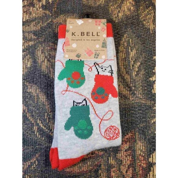 K. Bell Kitten Mittens Women's Crew Novelty Socks- NWT - Picture 1 of 4